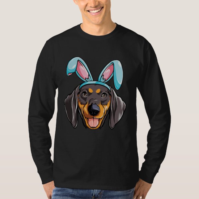 Dachshund Easter Bunny Ears  Men Women Dog T Shirt (Framsida)