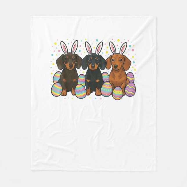 Dachshund Easter T-Shirt Fleecefilt (Framsidan)