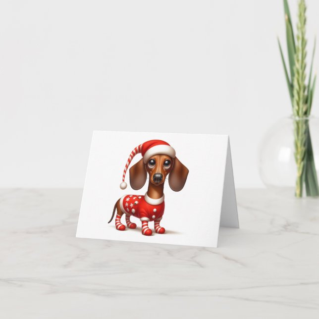 DACHSHUND ELF CHRISTMAS-KORT KORT (Framsida)