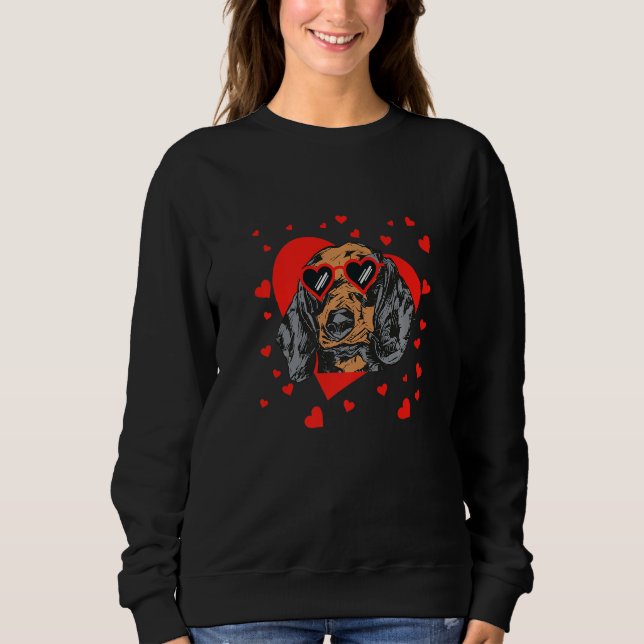 Dachshund Face Heart Glasses Valentines Day Pet Do T Shirt (Framsida)