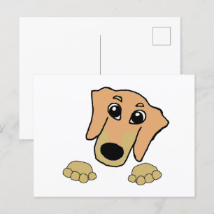 dachshund fawn och tan peeking tecknad vykort