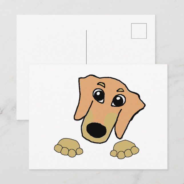 dachshund fawn och tan peeking tecknad vykort (Fram/baksida)