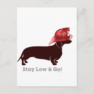 Dachshund Firefighter "Keep Low" Vykort