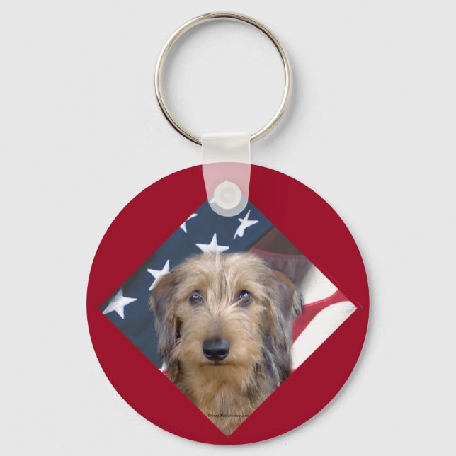 Dachshund Flagga Keychain Nyckelring (Framsida)