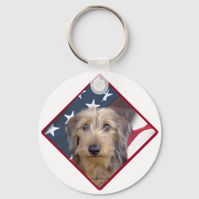Dachshund Flagga Keychain Nyckelring (Framsida)