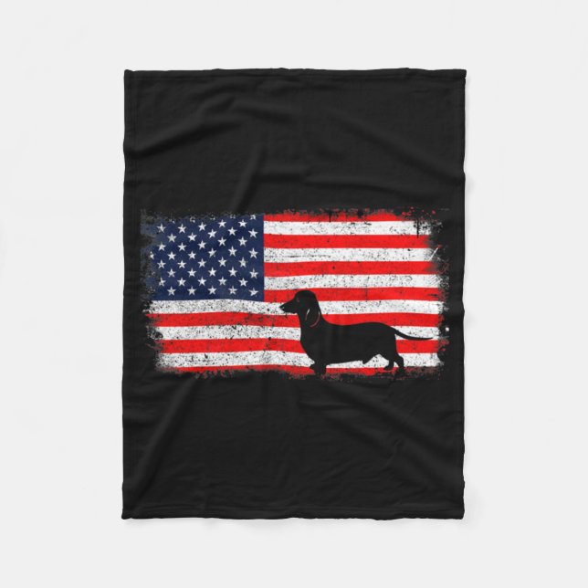 Dachshund Flagga Vintage Fleecefilt (Framsidan)