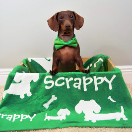 Dachshund Fleece Blanket Grönt Personlig