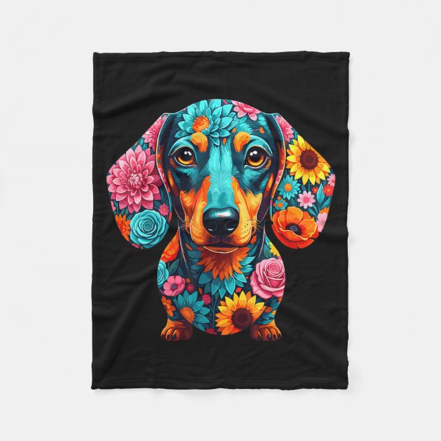 Dachshund Flower Funny Dog  Fleecefilt (Framsidan)