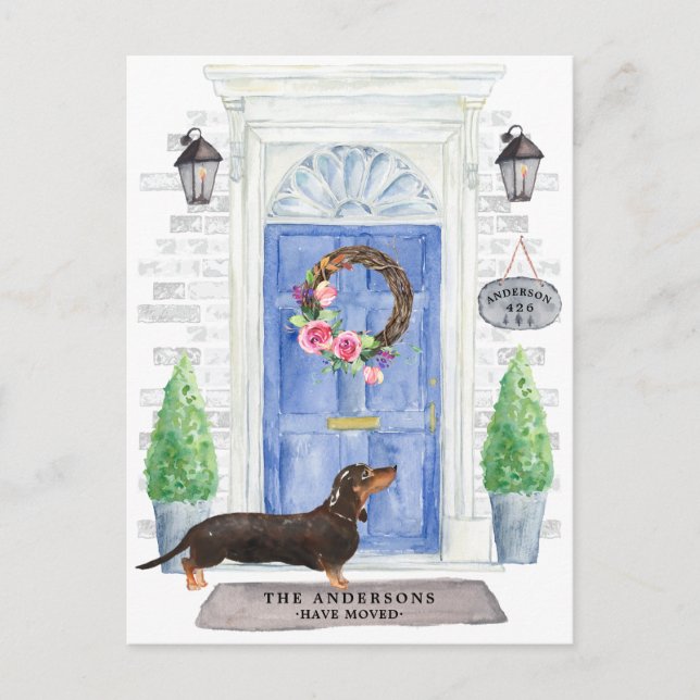 Dachshund Flytta Announcement Postcard Vykort (Framsida)