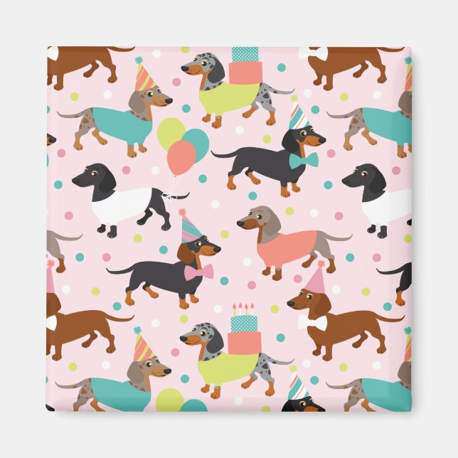 Dachshund Födelsedagsfest Firande Magnet (Framsidan)