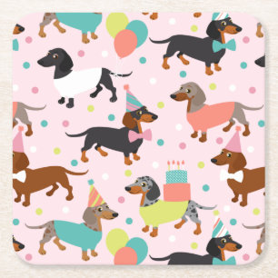 Dachshund Födelsedagsfest Firande Underlägg Papper Kvadrat