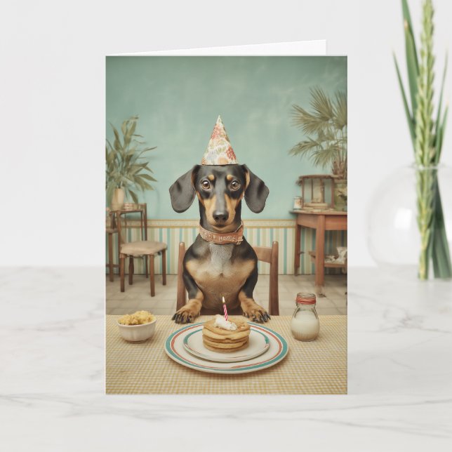 Dachshund födelsedagspannkaka fest kort (Framsida)