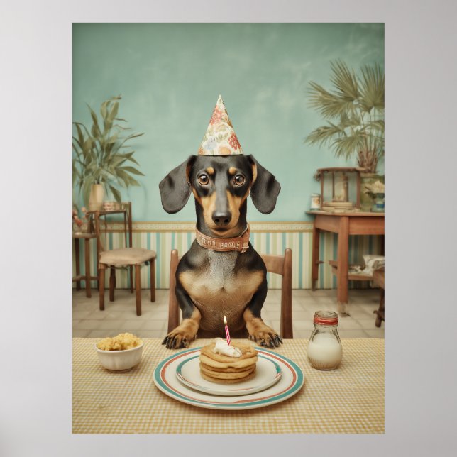 Dachshund födelsedagspannkaka fest poster (Framsidan)