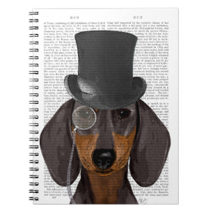 Dachshund, formell hund och hatt anteckningsbok