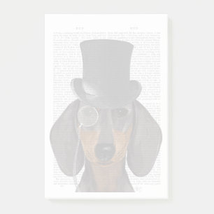 Dachshund, formell hund och hatt post-it block