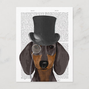 Dachshund, formell hund och hatt vykort