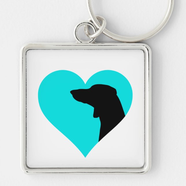 Dachshund Fyrkantig Silverfärgad Nyckelring (Framsidan)
