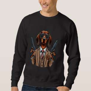 Dachshund Gangsta Teckel Hund Costume Rolig hund O Lång Ärmad Tröja