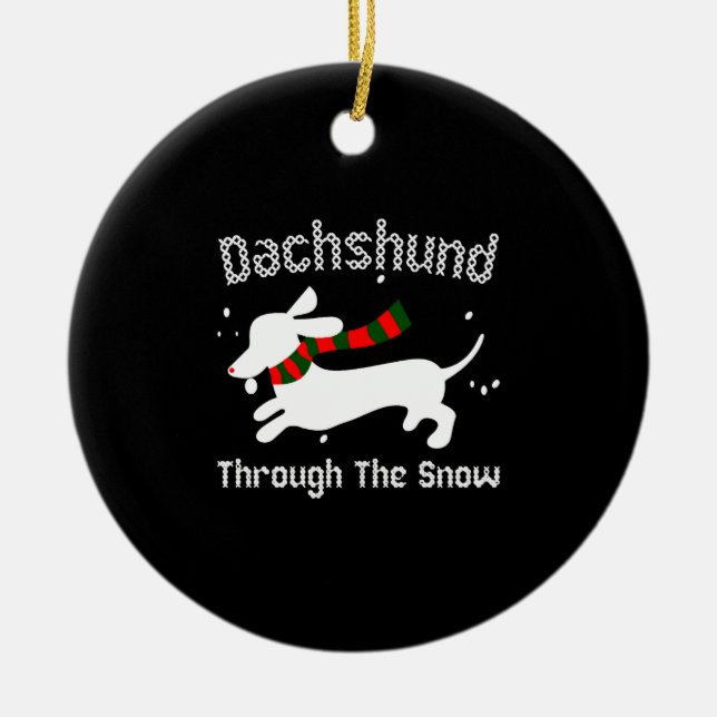 Dachshund genom den Snö fuktiga julsötaren Julgransprydnad Keramik (Framsidan)