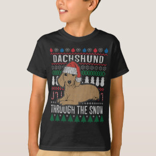Dachshund genom den Snö fuktiga julsötaren Tee Shirt