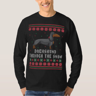 Dachshund genom den Snö fuktiga julsötaren Tee Shirt