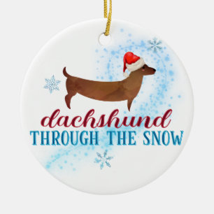 Dachshund genom julen i Snö Santa Hund Julgransprydnad Keramik