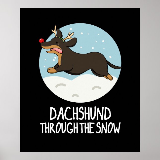Dachshund genom Mörken BG i julpun i Snö Poster (Framsidan)