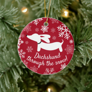 Dachshund genom Ornament Snö Julgran