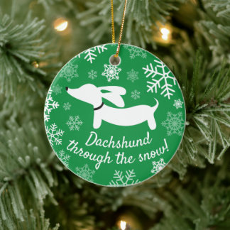 Dachshund genom Ornament Snö Julgran