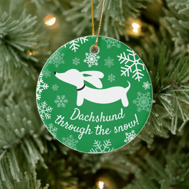 Dachshund genom Ornament Snö Julgran (Träd)