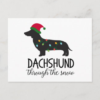Dachshund genom postkortet Snö, jul Helg Vykort