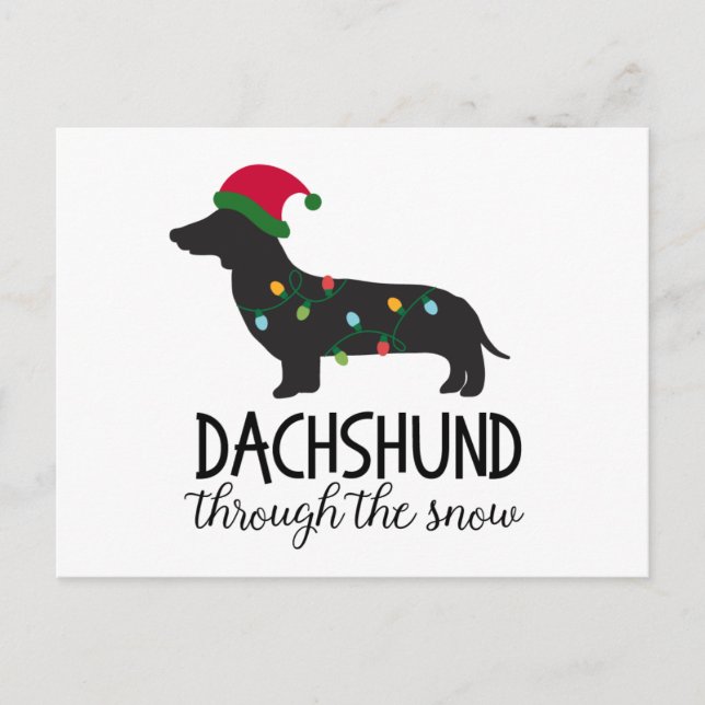 Dachshund genom postkortet Snö, jul Helg Vykort (Framsida)
