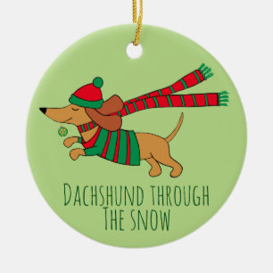 Dachshund genom Snö-cirkelns prydnadsföremål Julgransprydnad Keramik