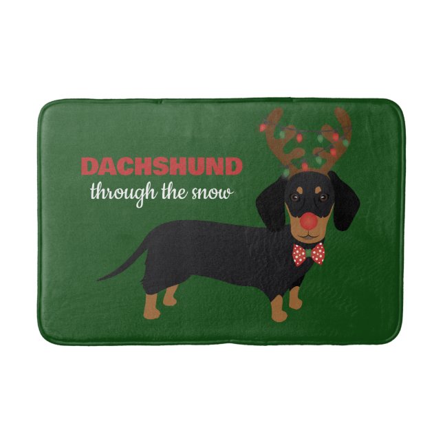 Dachshund genom Snö Cute Doxie Reindeer Hund Badrumsmatta (Framsidan)