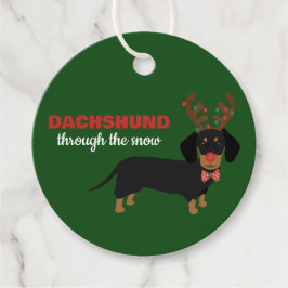 Dachshund genom Snö Cute Doxie Reindeer Hund Gåvor Etiketter