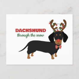 Dachshund genom Snö Cute Doxie Reindeer Hund Helg Vykort