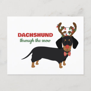 Dachshund genom Snö Cute Doxie Reindeer Hund Helg Vykort