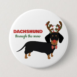 Dachshund genom Snö Cute Doxie Reindeer Hund Knapp