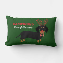 Dachshund genom Snö Cute Doxie Reindeer Hund Lumbarkudde