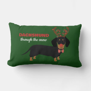 Dachshund genom Snö Cute Doxie Reindeer Hund Lumbarkudde