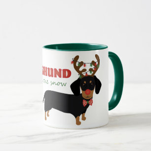 Dachshund genom Snö Cute Doxie Reindeer Hund Mugg