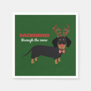 Dachshund genom Snö Cute Doxie Reindeer Hund Pappersservett