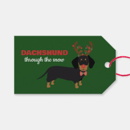 Dachshund genom Snö Cute Doxie Reindeer Hund Presentetikett