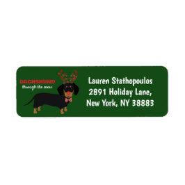 Dachshund genom Snö Cute Doxie Reindeer Hund Returadress Etikett