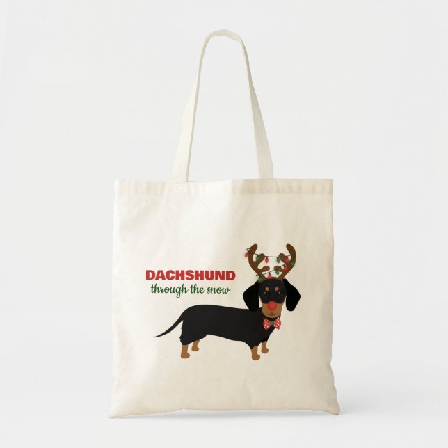 Dachshund genom Snö Cute Doxie Reindeer Hund Tygkasse (Framsidan)
