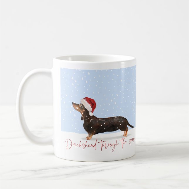 DACHSHUND GENOM SNÖ Cute-julen Kaffemugg (Vänster)
