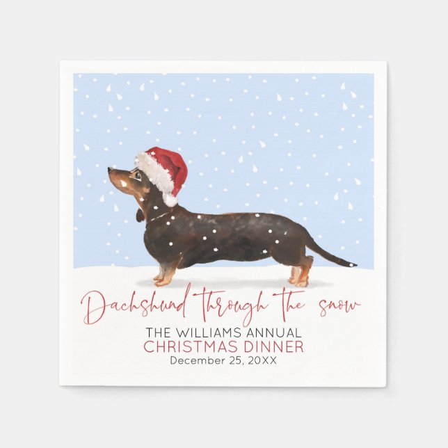 DACHSHUND GENOM SNÖ Cute-julen Party Pappersservett (Framsidan)