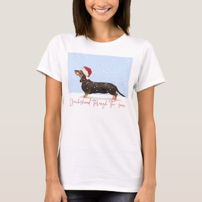 DACHSHUND GENOM SNÖ Cute-julen T Shirt (Framsida)
