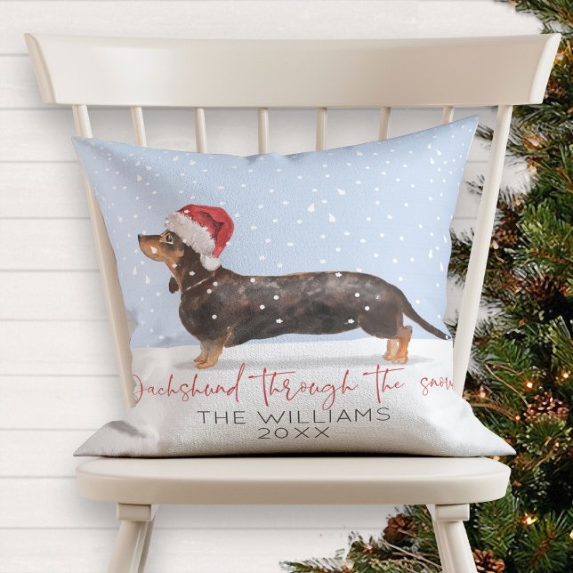 DACHSHUND GENOM SNÖ Cute Julmonogram Kudde (Skapare uppladdad)