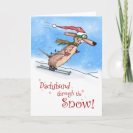 Dachshund genom Snö God jul Helgkort
